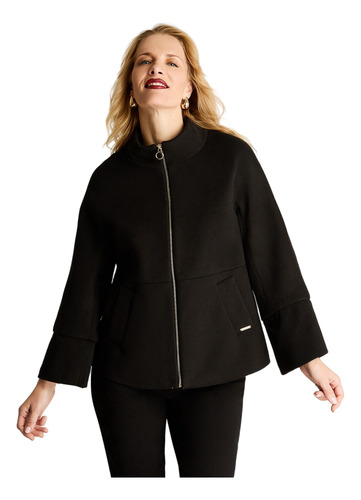 Abrigo Corto Tipo Capa Negro Moda Mujer Invierno