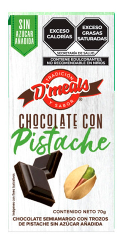 Chocolate D'meals Pistache Sin Azúcar 70g