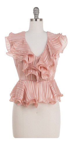 Imagen 2 de 7 de Blusa Fiesta Peplum Destellos Holanes Noche Elegante Sexy.