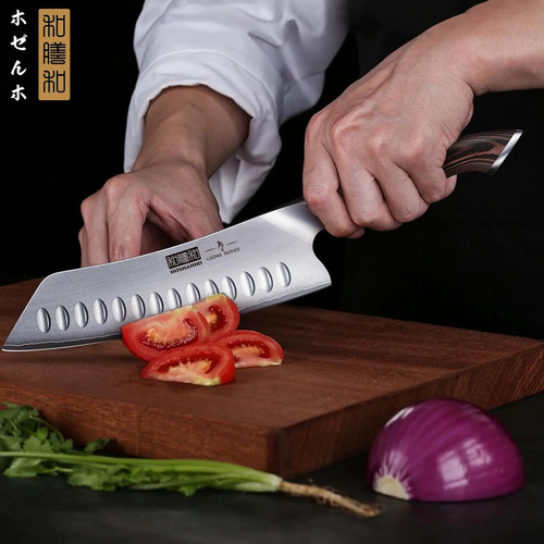 Cuchillo de cocina Hoshanho HSHES-2022-002 plata y marrón 18cm