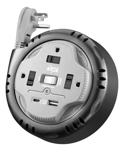 Carrete De Cable De 3 Tomas, Puertos Usb-c Y Usb-a, Pro...