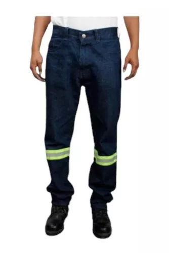 Pantalon De Trabajo Mezclilla 14oz C/reflejante Verde Hm