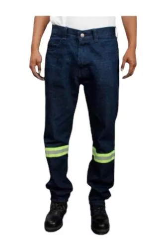 Pantalon De Trabajo Mezclilla 14oz C/reflejante Verde