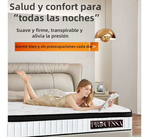 Colchon Queen Size Bio Cotton Spring Hybrid Mattress Blanco