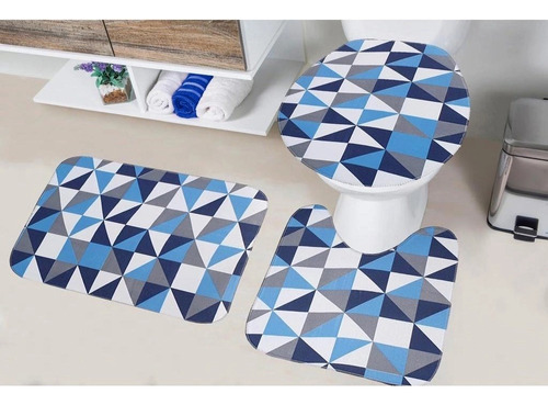 Jogo De Tapetes De Banheiro Antiderrapante Decorativos 3pçs Cor Dubai Azul Liso