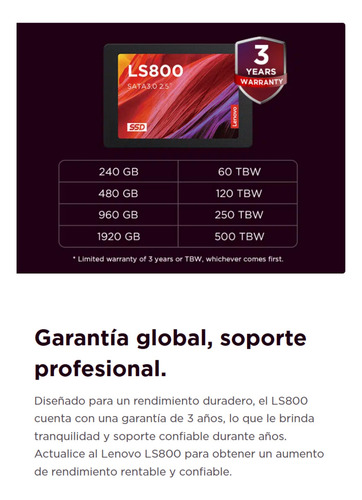 Disco Duro Sólido Interno Ssd Lenovo Ls800 480gb 520/500 Mbs Negro