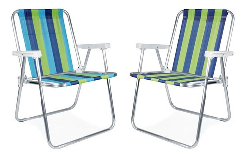 Kit 2 Cadeira Alta Alumínio Praia Camping Listrada Mor