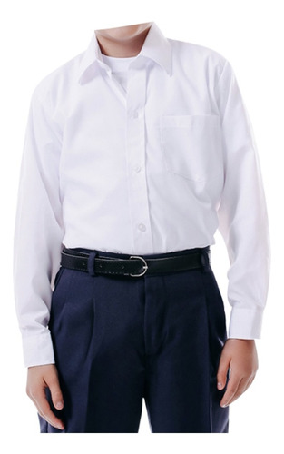 Camisa Colegial Cuello Corbata Blanca Para Niño Manga Larga