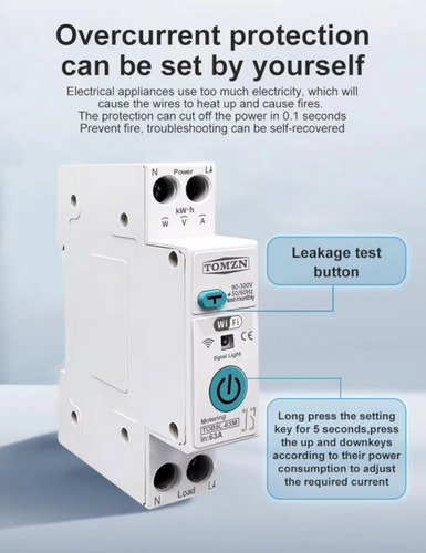 Protector De Tension Wifi Disyuntor Medidor Consumo Tuya