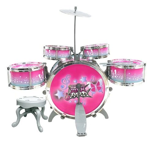 Bateria Infantil Rock Party Instrumento Musical Rosa DM Toys DMT6066RS