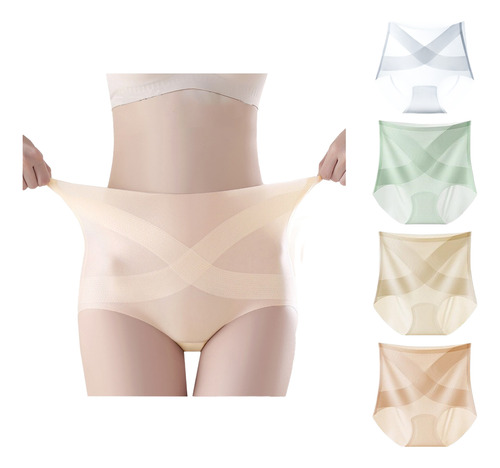 4pcs Calzones Algodón Sin Muffin Top Cintura Alta Para Mujer