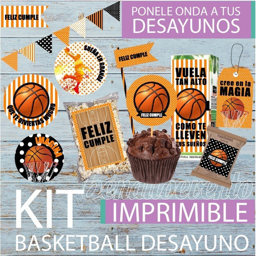 Kit Imprimible Desayuno Basketball Cumple Etiquetas Basquet