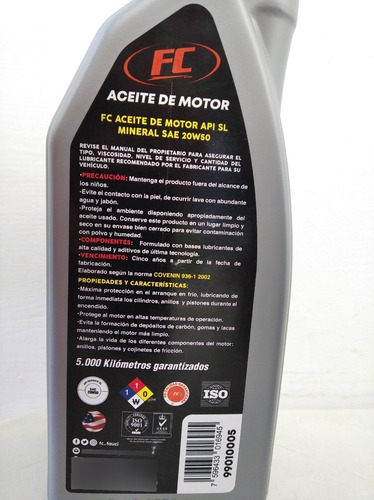 Aceite Fc Sae 20w50 Mineral Api Sl - Combo