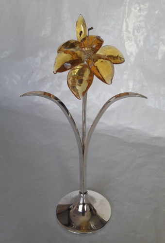 Adorno Flor Iris Cristal Facetado Y Metal Plateado Godinger