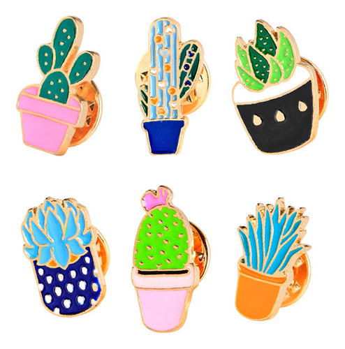 Set De Broches Modernos Con Forma De Cactus, 6 Unidades, Del