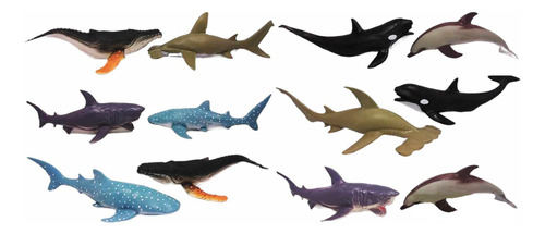 Set 12 Figuras De Tiburones Ballenas Largo 17cm X Ancho 10cm