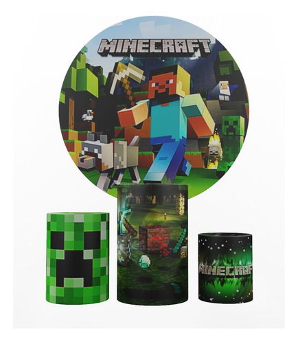 Panel redondo Minecraft 01 + cubiertas cilíndricas verdes