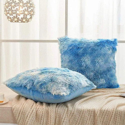Funda De Cojín De Felpa Tie-dye Rou'ruan 40*40cm 2 Piezas Azul Teñido Anudado