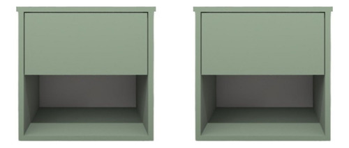 Kit 2 Mesas De Cabeceira Suspensa Retrô 100% Mdf Acabamento Fosco Cor Verde jade