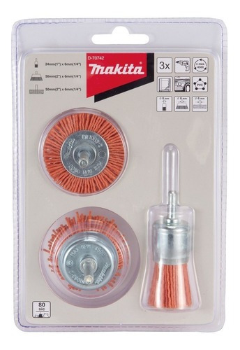 Cepillos gruesos de nailon de 3 piezas para taladro Makita D-70742, color naranja claro