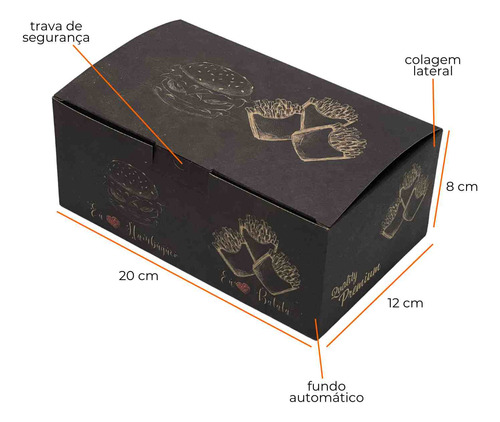 Embalagem Delivery | Caixa Para Combos Lanches - 50 Unidades