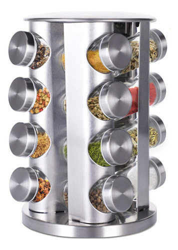 Porta Condimentos Especiero Giratorio Acero Inox 16 Frascos