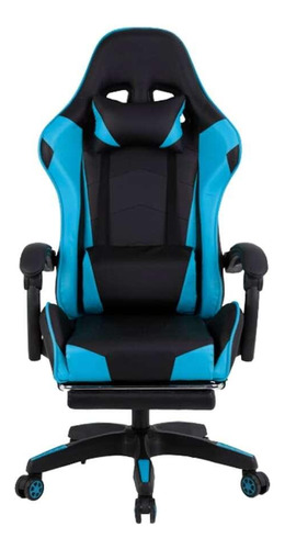 Cadeira Gamer Fire Free Ergonomica Apoio De Pés Preta E Azul