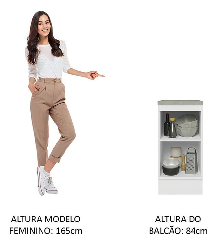 Gabinete Bajo Cocina Madesa Lux 40cm Con Encimera Color Blanco/Gris