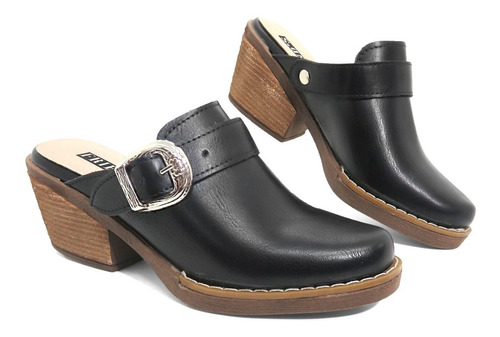 Imagen 3 de 5 de Zapato Zueco Texano Mujer Hebilla Taco 1025 Invierno 2020