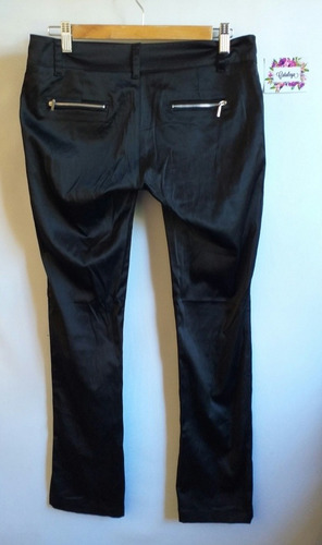 Pantalón Negro Satinado M Ó 42 C/ Cierres Leer, Cataleya 