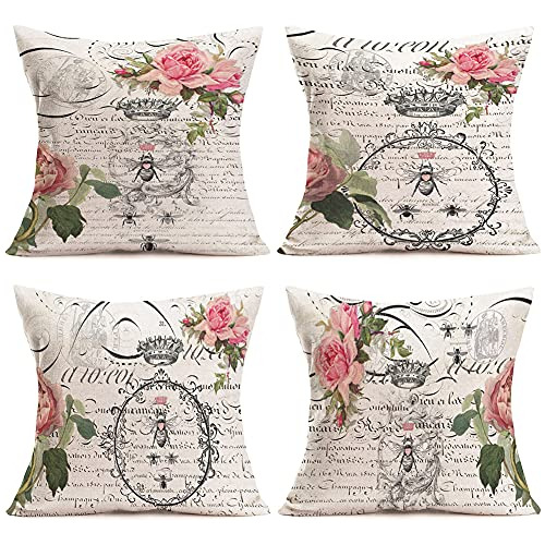 Fundas De Almohada Vintage De Reina Abeja, Juego De 4 F...