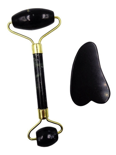 Rolos Rolinho Massageador Pedra De Jade No Rosto Cor Preto