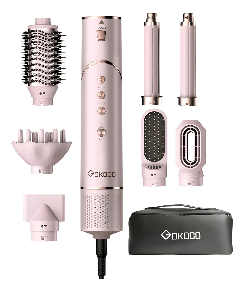 Secador Profesional 7 en 1 Gokoco Rosa con Accesorios de Peinado