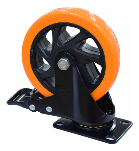 Rodachina De 5  125mm 150kg Plano Naranja Con Freno