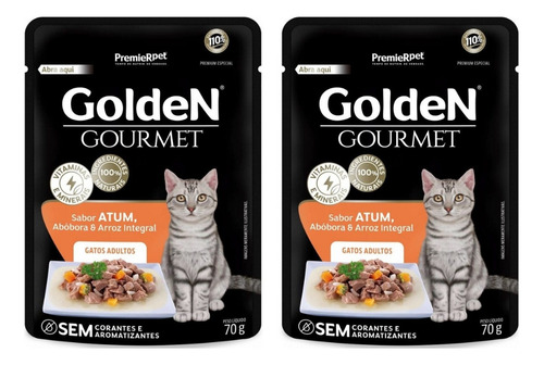 Kit 2un Sachê Gato Adulto Sabor Atum 70g Golden Gourmet