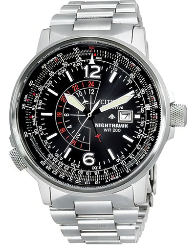 Relógio Citizen Bj7000-52e Nighthawk Eco-drive Aviador Pilot Cor Da Correia Prateado Cor Do Bisel Prateado Cor Do Fundo Preto