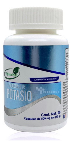 Gluconato De Potasio 90 Cápsulas De 500 Mg Vitherbal