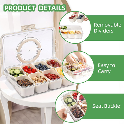 Bandeja Dividida Para Servir Con Tapa Y Asa, Caja Portátil