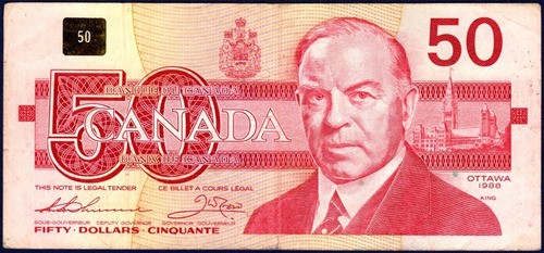 50 Dolares 1988 Billete De Canadá William Mackenzie Búho