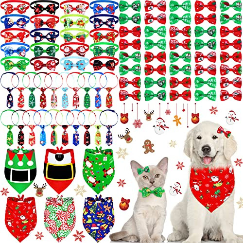 Conjunto De 86 Lazos Perros Navidad, Incluye 6 Pañuelo...