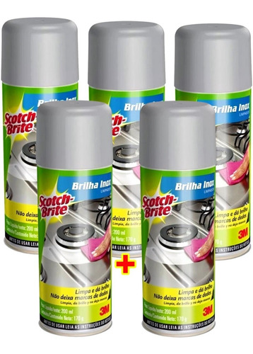 Kit Com 5 Spray Limpa Inox Pia Fogão Scotch Brite 3m 200ml