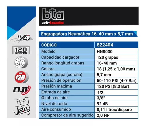 Segunda imagen para búsqueda de engrapadora neumatica bta herramientas