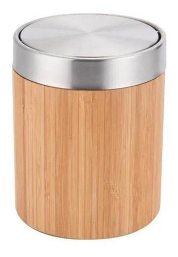 Lixeira Redonda Basculante 2,6l Bamboo E Inox - Marrom-claro