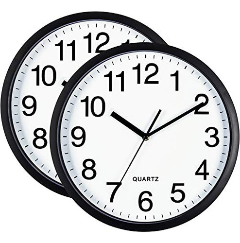 Bernhard Products Reloj De Pared Negro, Paquete De 2, Silenc