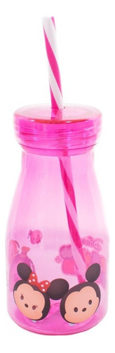 Copo Garrafinha Garrafa Rosa Canudo Minnie Tsum 350ml