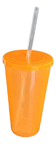 50 Vasos Semitransparentes Con Tapa Y Popote 650 Ml Color Naranja