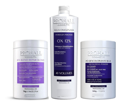 Prohall Btx Platinum 1 Kilo + Ox + Po Descolorante Prohall