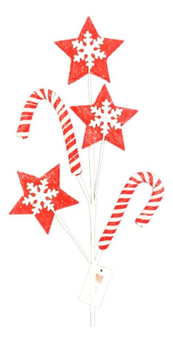 Galho Decorativo Natal Bengala Estrela 70cm