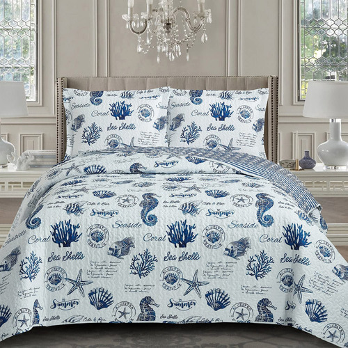 Set De Colcha Con Estampado De Conchas Marinas De Royal