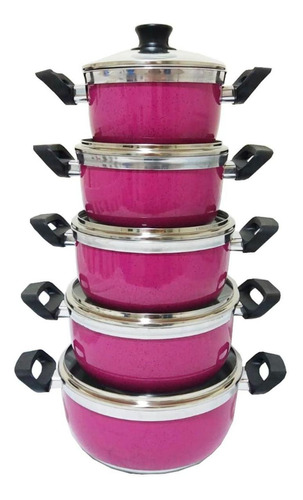 Jogo De 5 Panelas De Alumínio Grosso Rosa Pigmentado Belmar